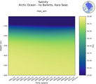 Time series of Arctic Ocean - no Barents, Kara Seas Salinity vs depth